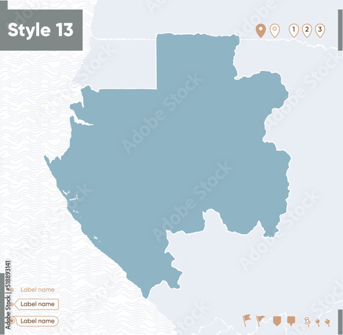 Gabon - map with water, national borders and neighboring countries. Shape map.