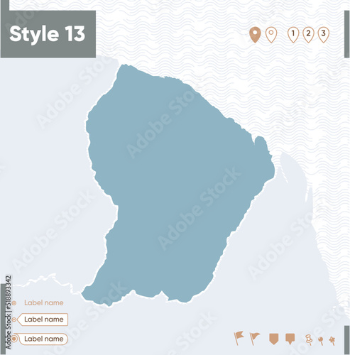 Guyane - map with water, national borders and neighboring countries. Shape map.