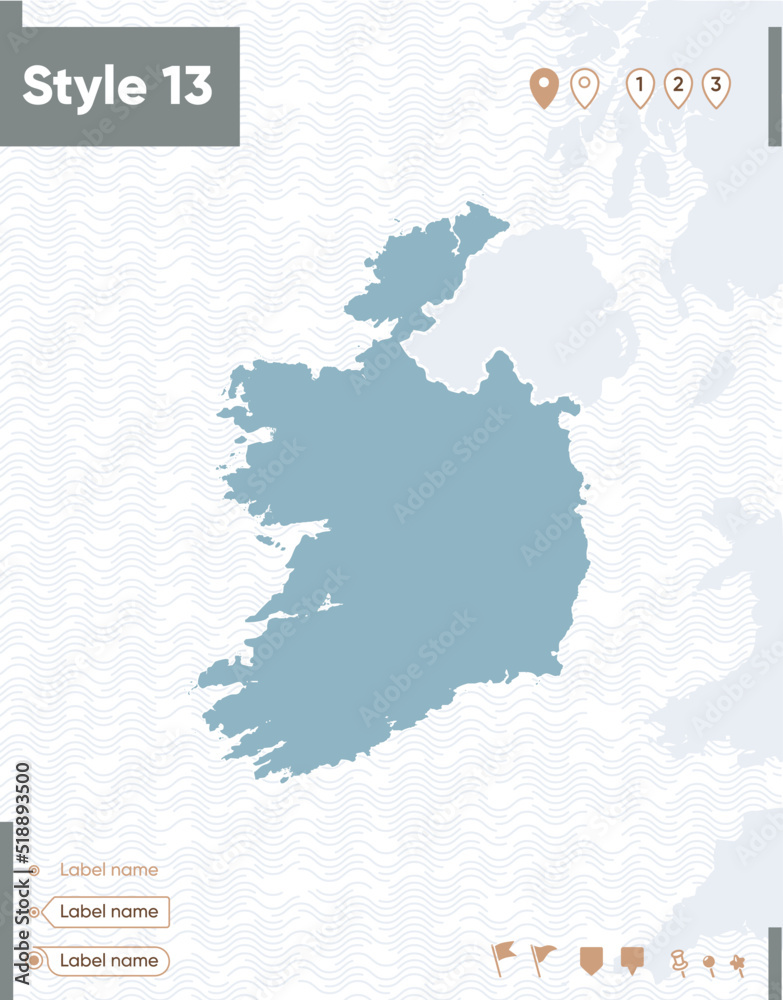 Ireland - map with water, national borders and neighboring countries. Shape map.