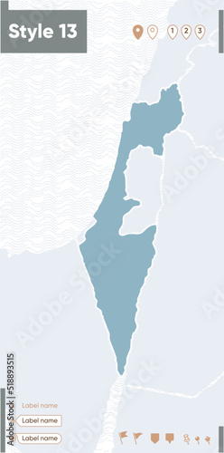 Israel - map with water, national borders and neighboring countries. Shape map.