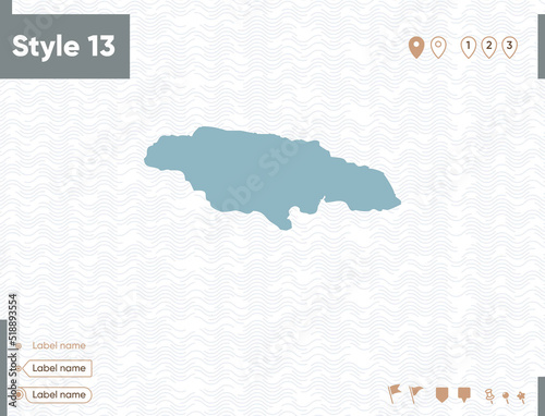 Jamaica - map with water, national borders and neighboring countries. Shape map.