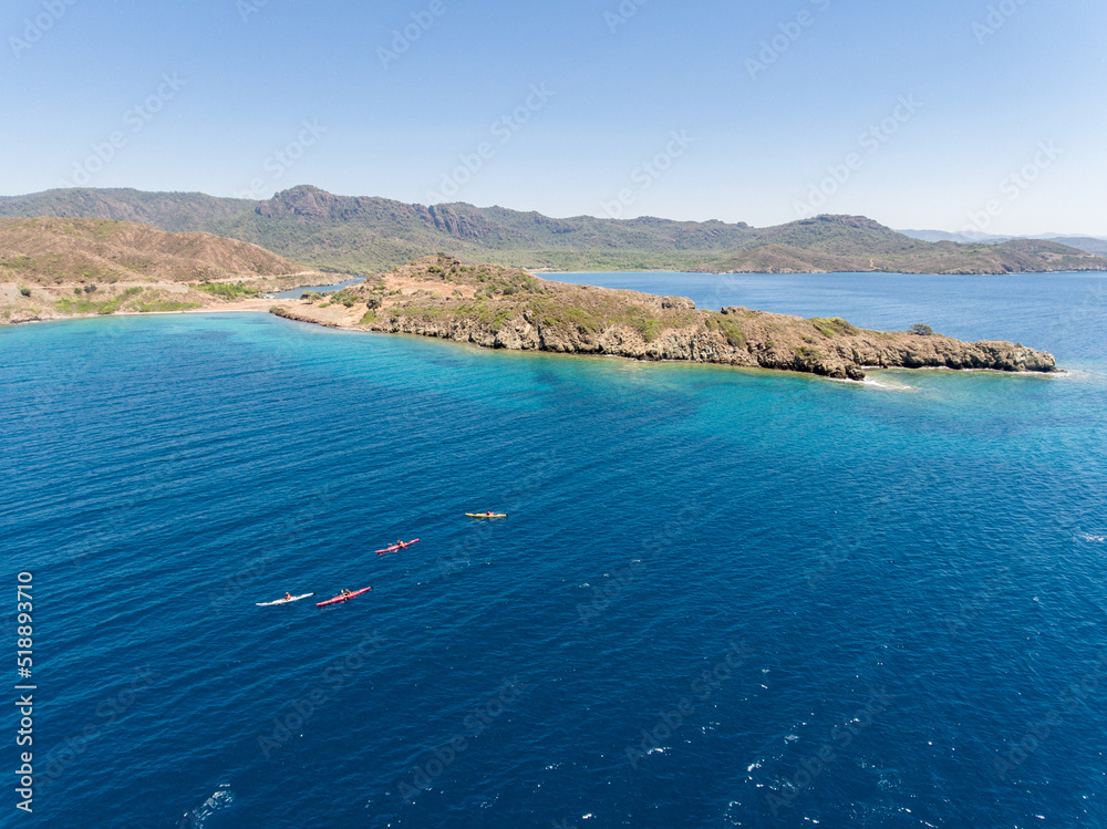 Aerial view of sea kayakers at Mediterranean Sea