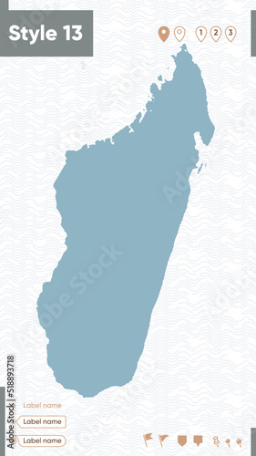 Madagascar - map with water, national borders and neighboring countries. Shape map.