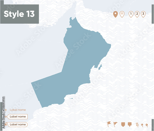 Oman - map with water, national borders and neighboring countries. Shape map.