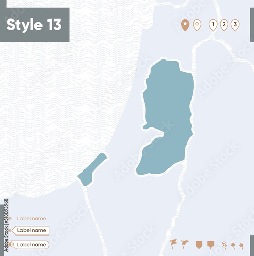 Palestine State - map with water, national borders and neighboring countries. Shape map.