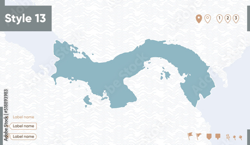 Panama - map with water, national borders and neighboring countries. Shape map.