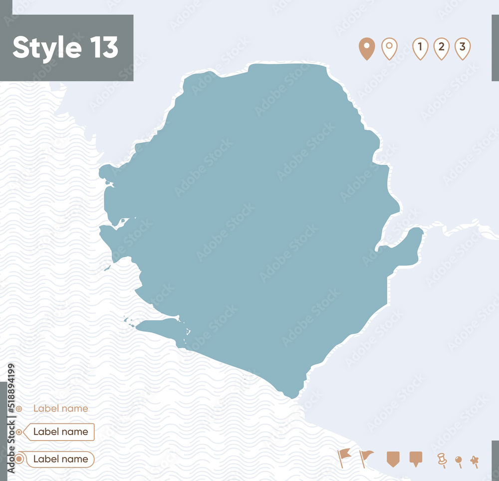 Sierra Leone - map with water, national borders and neighboring ...