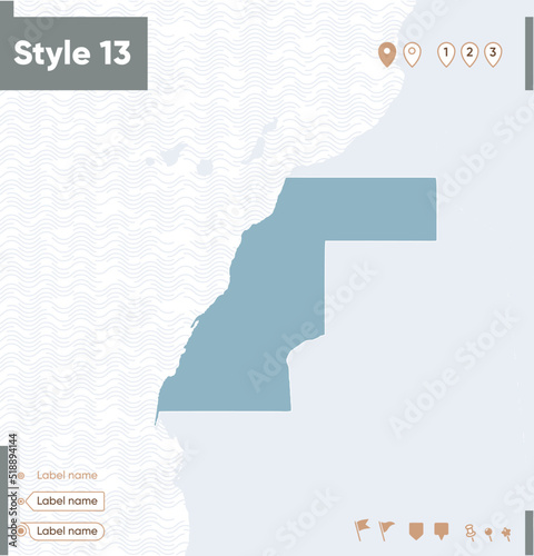 Sahara Occidental - map with water, national borders and neighboring countries. Shape map.