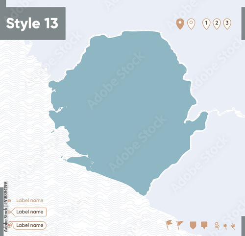 Sierra Leone - map with water, national borders and neighboring countries. Shape map.