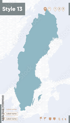 Sweden - map with water, national borders and neighboring countries. Shape map.