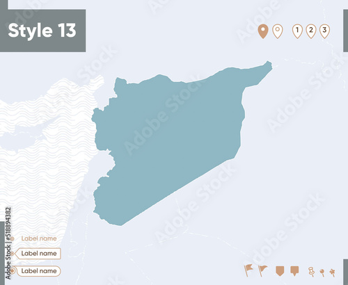 Syria - map with water, national borders and neighboring countries. Shape map.