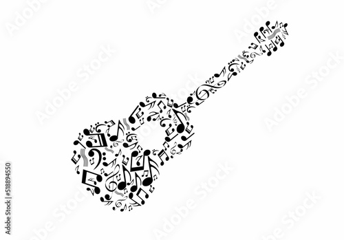 
guitar logo composed musical notes isolated on white background