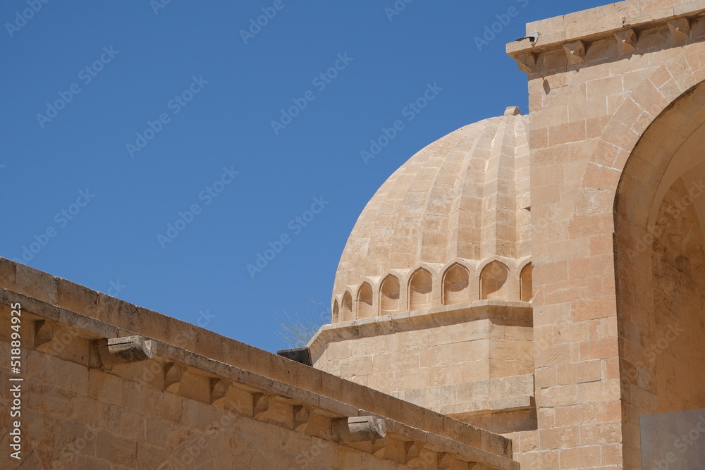 low angle of Dome of islamic architecture of Kasim Pasha Medrese local name is kasimiye medresesi in Mardin Turkey.