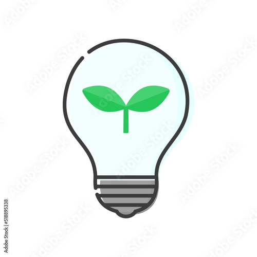 緑色の葉っぱが入った豆電球のシンプルなイラスト - 省エネ･節電･脱炭素のイメージ素材
