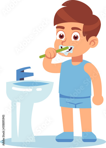 Boy brushing teeth. Kid dental care. Child daily routine