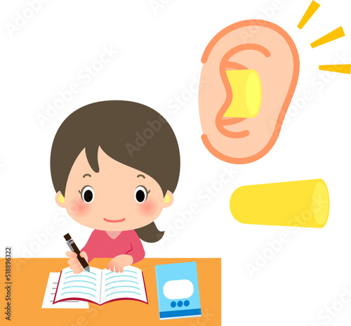 耳栓をして勉強する女性