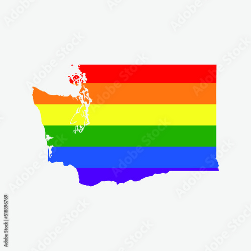 Map of Washington and Lgbt flag - United States outline silhouette graphic element Illustration template design 