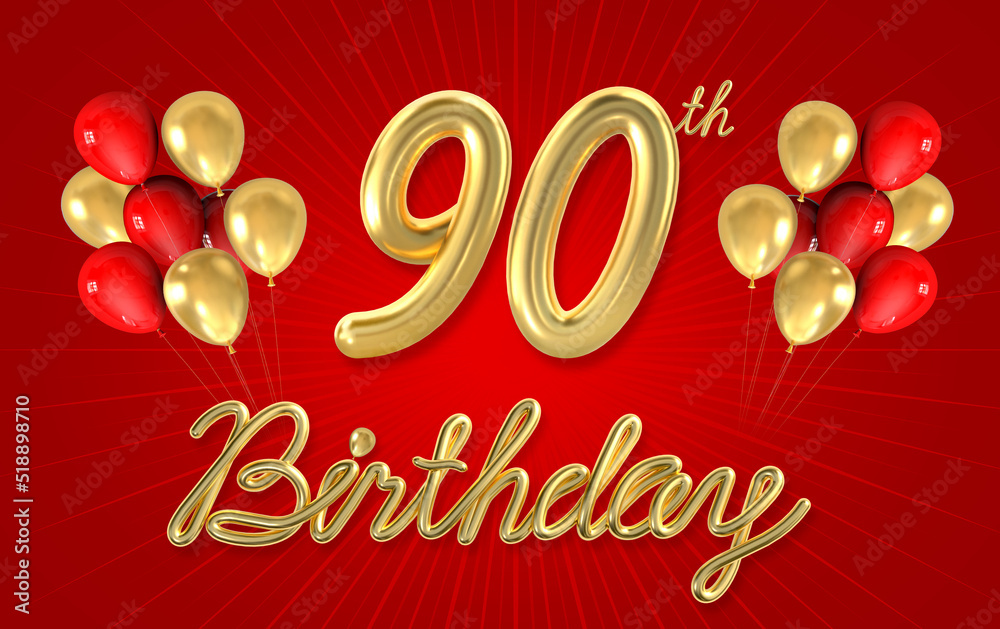 3d golden 90 years birthday celebration with star background. 3d ...