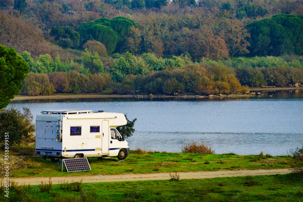 Rv caravan on nature. Autumn time. Rv caravan on nature. Autumn time.