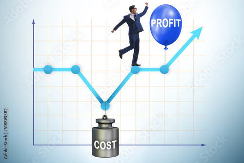 Chart with profit and cost and businessman