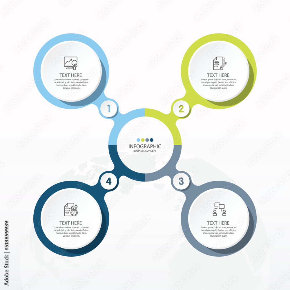 Basic circle infographic template with 4 steps, process or options, process chart, Used for process diagram, presentations, workflow layout, flow chart, infograph. Vector eps10 illustration. Basic circle infographic template with 4 steps, process or options, process chart, Used for process diagram, presentations, workflow layout, flow chart, infograph. Vector eps10 illustration.