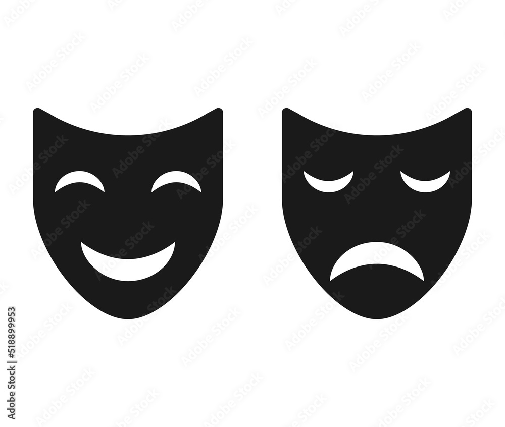 Set of Theater face mask icon, emotion actor comedy and drama symbol,  festival sign vector illustration Stock Vector | Adobe Stock