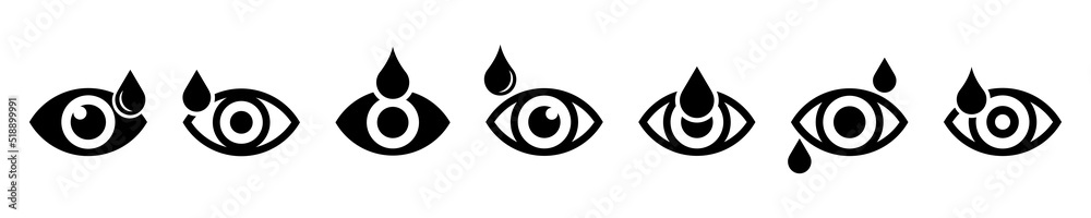 Set of eye and water drop icons vector on white background. Water drop and human eyeball. Teary eye. Set of eye and water drop icons vector on white background. Water drop and human eyeball. Teary eye.
