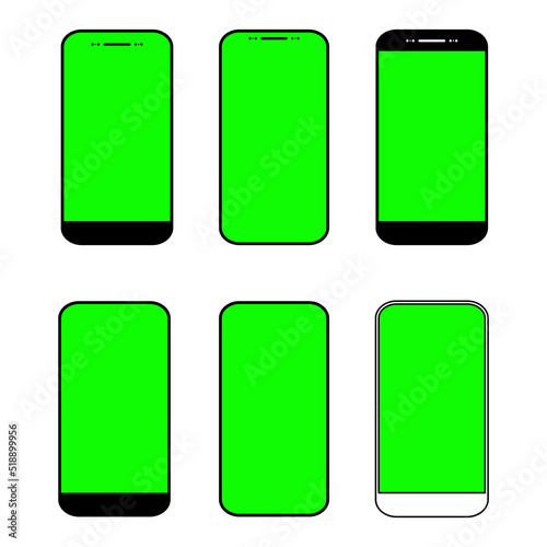 Set of Green screen blank background, empty digital video template mockup vector illustration