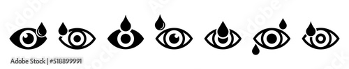Set of eye and water drop icons vector on white background. Water drop and human eyeball. Teary eye. 