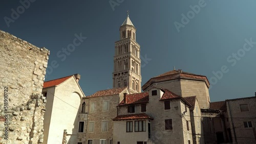Palace of Diocletian in Split Croatia. Palace of the Roman Empire. Historical center of Split. Cathedral of Saint Duim. Catholic Cathedral in Split Croatia.