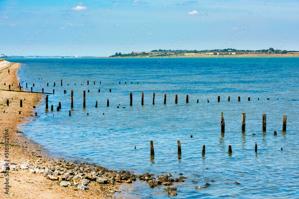 View across the Swale Estuary to the Isle of Sheppey from Seasalter in Kent, England