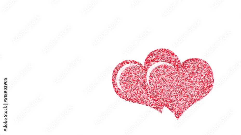 Two animated hearts in love on an empty white background