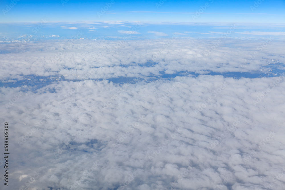 View above the clouds . Stratosphere cloudscape