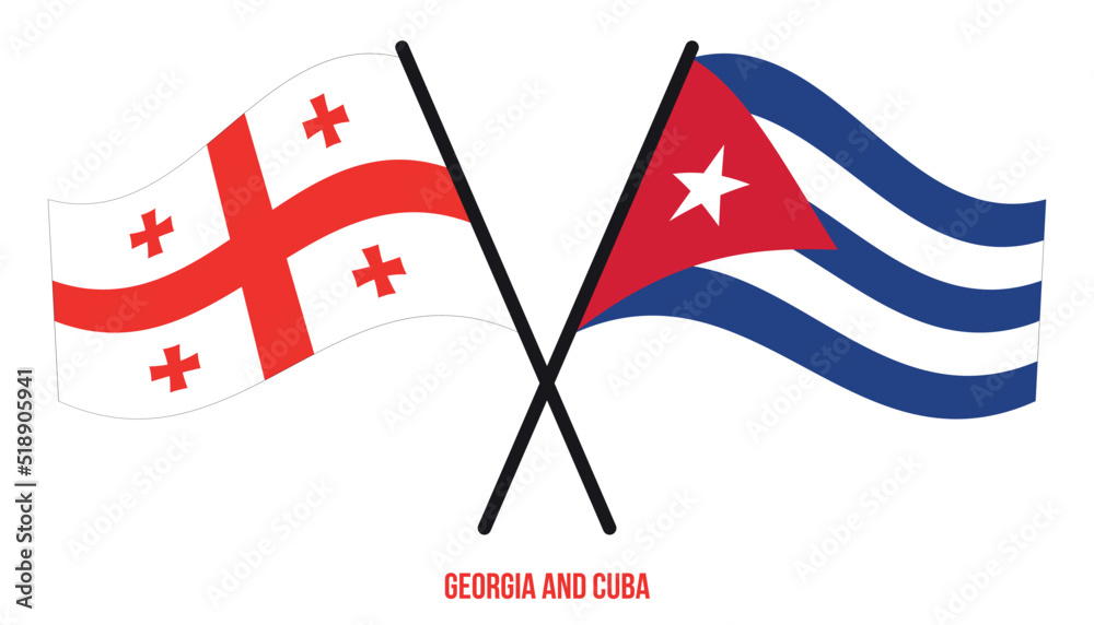 Georgia and Cuba Flags Crossed And Waving Flat Style. Official Proportion. Correct Colors.