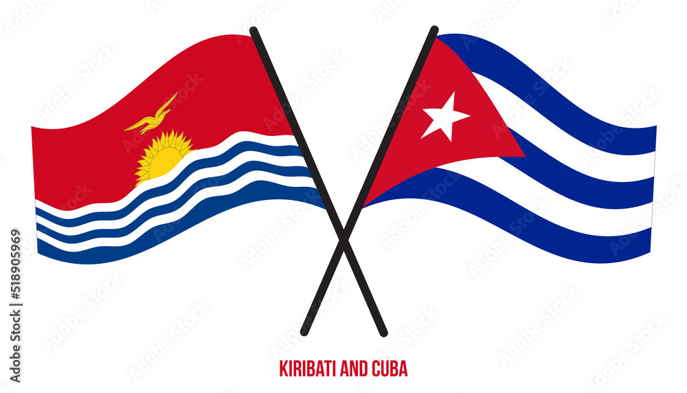 Kiribati and Cuba Flags Crossed And Waving Flat Style. Official Proportion. Correct Colors.