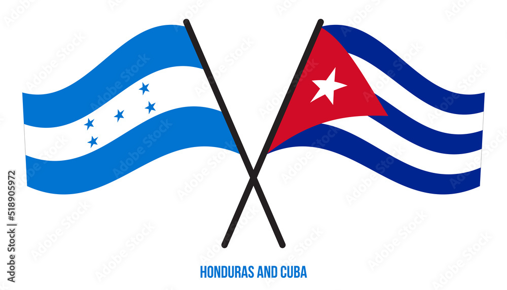 Honduras and Cuba Flags Crossed And Waving Flat Style. Official Proportion. Correct Colors.