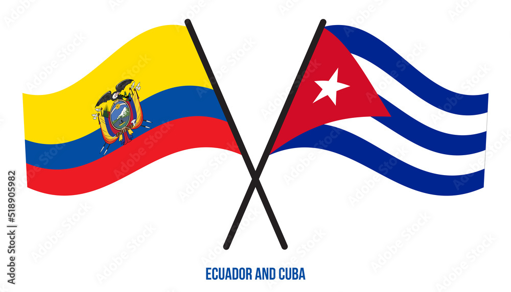Fototapeta premium Ecuador and Cuba Flags Crossed And Waving Flat Style. Official Proportion. Correct Colors.