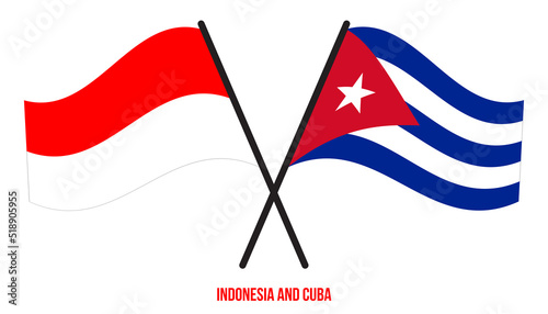 Indonesia and Cuba Flags Crossed And Waving Flat Style. Official Proportion. Correct Colors.