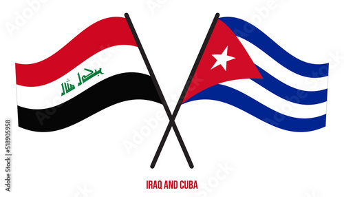 Iraq and Cuba Flags Crossed And Waving Flat Style. Official Proportion. Correct Colors.