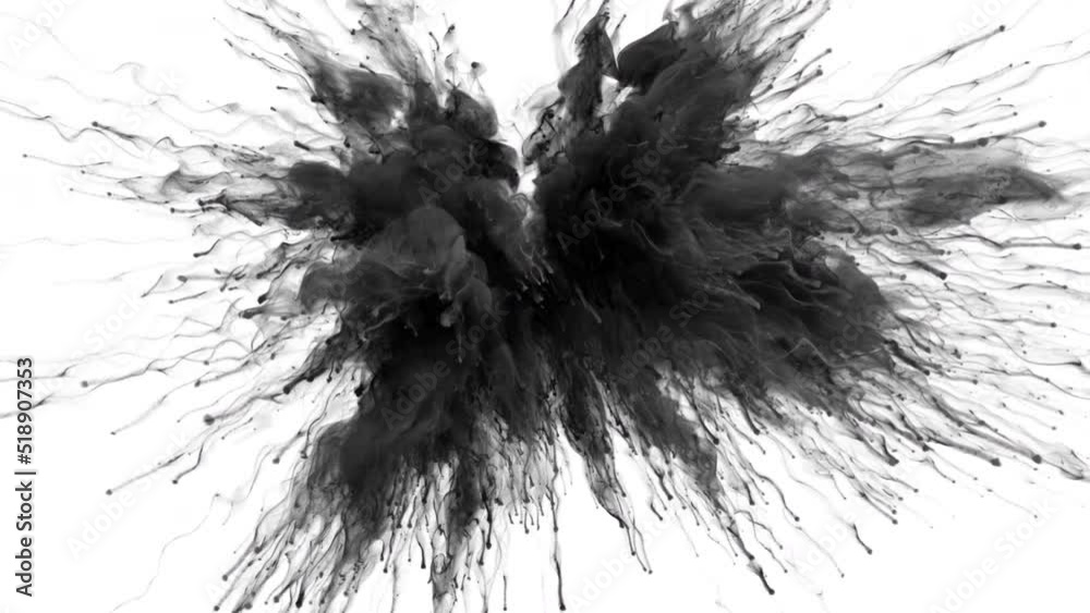 Color Burst - black smoke powder explosion fluid ink particles slow motion alpha matte isolated on white