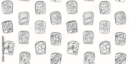 Seamless pattern with assorted sandwiches vector graphic illustration