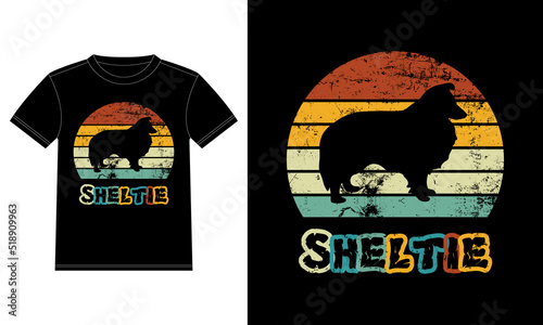 Funny Sheltie Vintage Retro Sunset Silhouette Gifts Dog Lover Dog Owner Essential T-Shirt