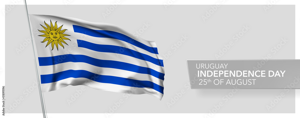 Uruguay happy independence day greeting card, banner vector illustration