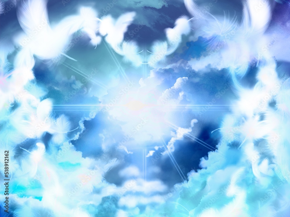 Clip art of scenery: white clouds drifting in a beautiful blue sky and ...