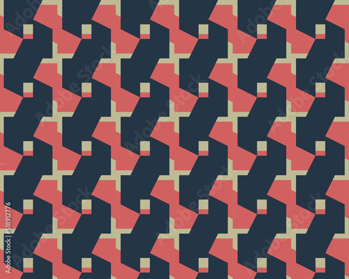 Geometric abstract seamless pattern, with blue and red royal color combination. Background