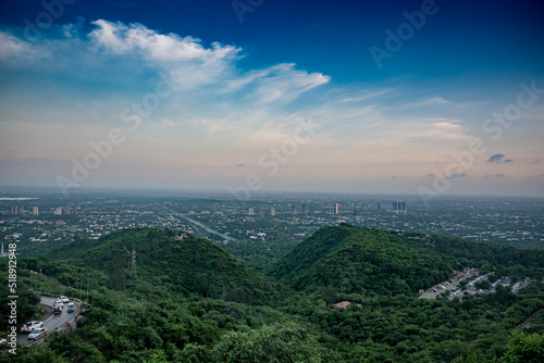 City view of Islamabad Pakistan from mountains of Margala photo