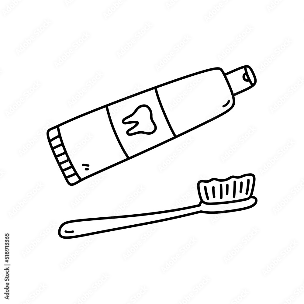Tube of toothpaste and a toothbrush isolated on white background. Oral ...