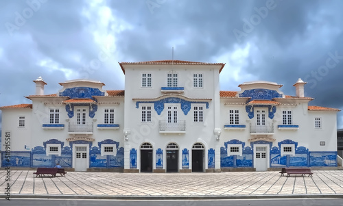 Fotografie Aveiro railway station with blue tiles or Azulejos in north Portugal