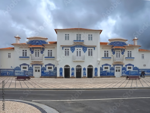 Aveiro railway station with blue tiles or Azulejos in north Portugal