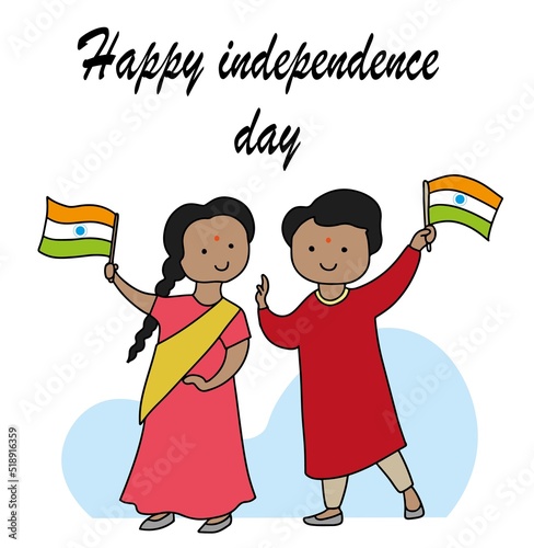 happy independence day india 15 august. Cute little kids celebrating Indian Republic Day and Independence Day with kite, National Flag